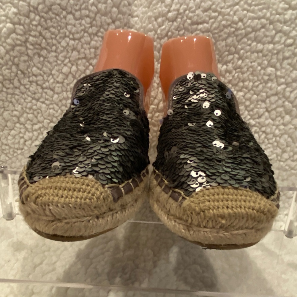 Sam Edelman Kerry Pewter Silver Sequins Espadrilles Slip-on Mules Shoes Sz 8 EUC - Picture 4 of 9